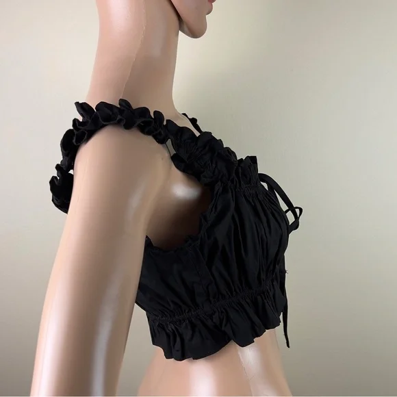 NEW WEWOREWHAT BLACK DOUBLE TIE CROP TOP - Picture 3 of 4